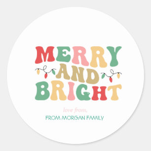 Simply Colourful Merry And Bright String Lights Classic Round Sticker