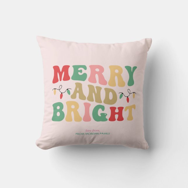Simply Colourful Merry And Bright String Lights Throw Pillow (Front)