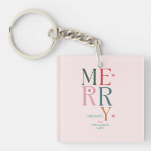 Simply Colourful Merry Christmas Pink Keychain