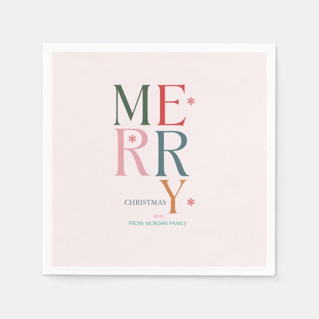 Simply Colourful Merry Christmas Pink Napkin (Front)