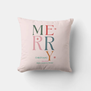 Simply Colourful Merry Christmas Pink Throw Pillow
