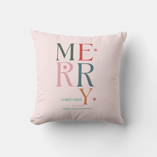 Simply Colourful Merry Christmas Pink Throw Pillow (Front)