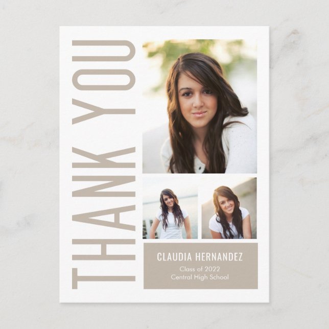 Simply Cool Editable Colour Graduation Thank You P Postcard (Front)