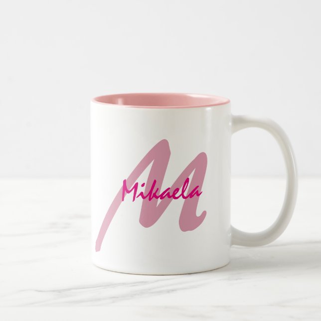 Simply Custom Pink Personalized Monogrammed Two-Tone Coffee Mug (Right)