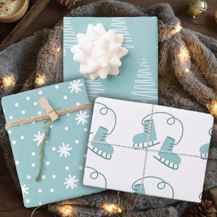 Simply Cute Blue Green Christmas Holiday Wrapping Paper Sheet