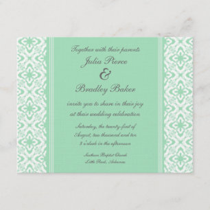 Simply Dazzling Damask Wedding Invite, Mint Green Invitation