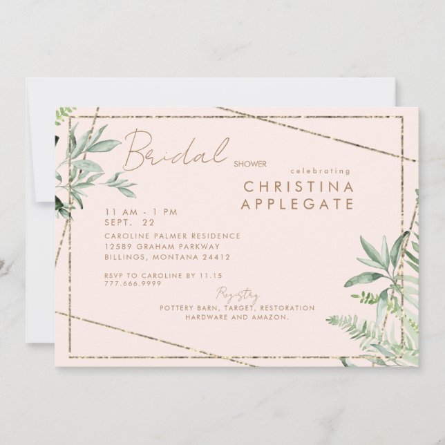 Simply Divine Blush & Gold Elegant Bridal Shower Invitation (Front)