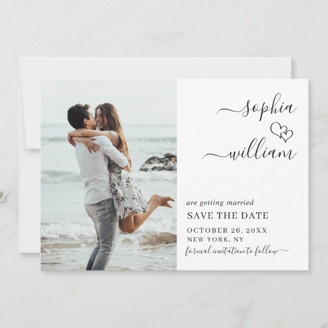 Simply Elegant 2 Photo Wedding Hearts Simple Save The Date (Front)