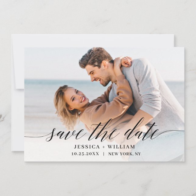 Simply Elegant 2 Photo Wedding Save The Date (Front)
