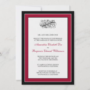 Simply Elegant 5x7 Black/Cranberry Wedding Invite