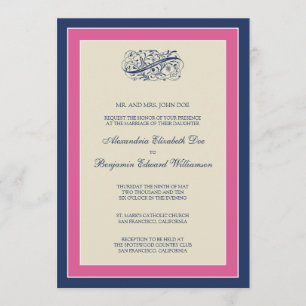 Simply Elegant 5x7 Fuchsia/Navy Wedding Invite