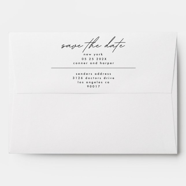 Simply Elegant Black on White Save The Date  Envelope (Back (Top Flap))