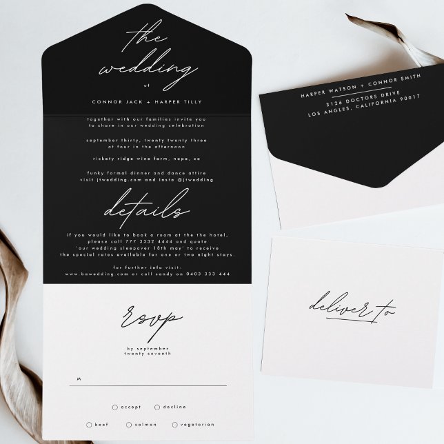 Simply Elegant Black on White Wedding All In One Invitation (Creator Uploaded)