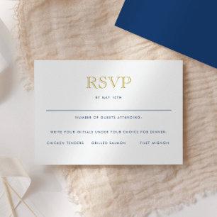 Simply Elegant, Blue Gold Traditional Reply Card