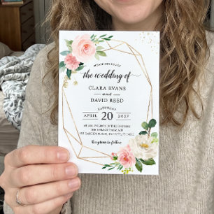 Simply Elegant Blush Floral Geometric Wedding Invitation