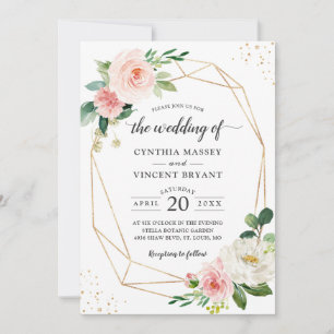 Simply Elegant Blush Floral Geometric Wedding Invitation
