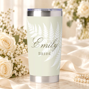Simply Elegant Bridal Light Green White Fern Insulated Tumbler