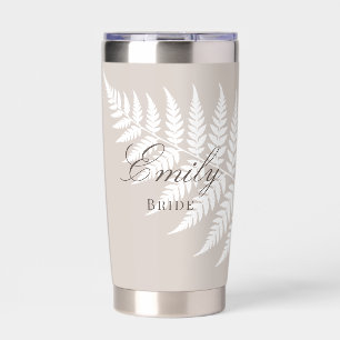 Simply Elegant Bridal Mocha Taupe White Fern Insulated Tumbler