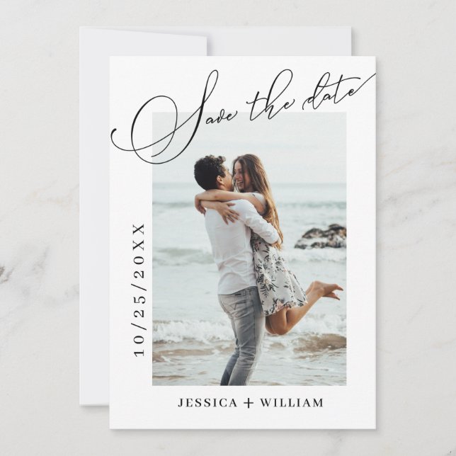 Simply Elegant Calligraphy Wedding Photo  Save The Date (Front)