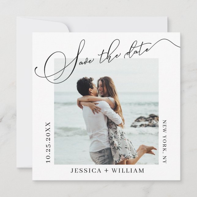 Simply Elegant Calligraphy Wedding Photo  Save The Date (Front)