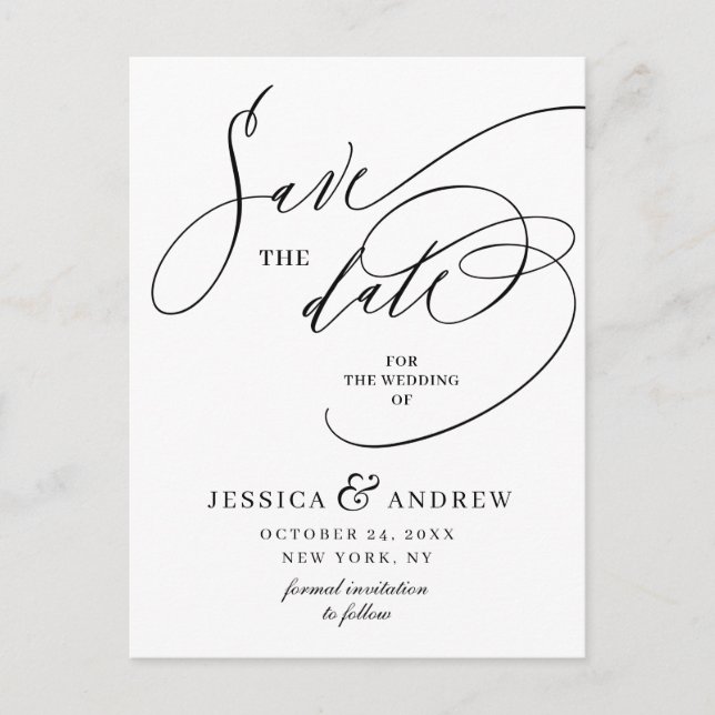 Simply Elegant Calligraphy Wedding Save the Date  Postcard (Front)