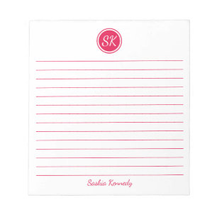 Simply Elegant Cherry Red Lined Monogram Name Notepad