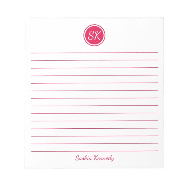 Simply Elegant Cherry Red Lined Monogram Name Notepad (Front)