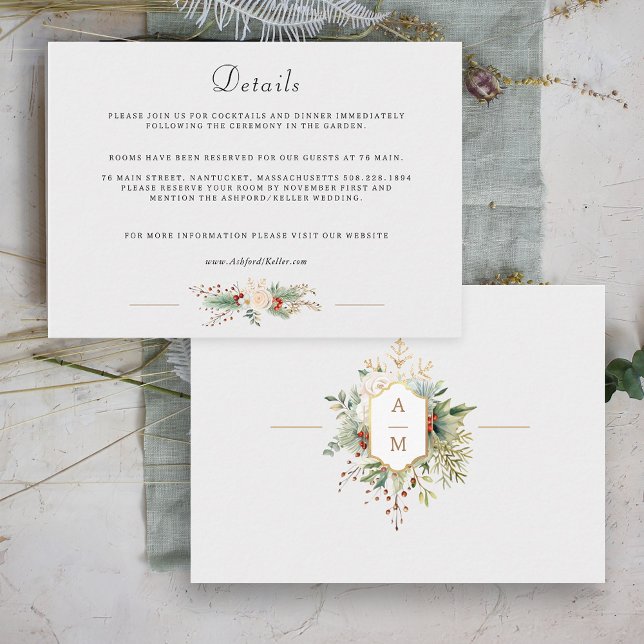 Simply Elegant Christmas Floral Monogram Enclosure Card (Creator Uploaded)