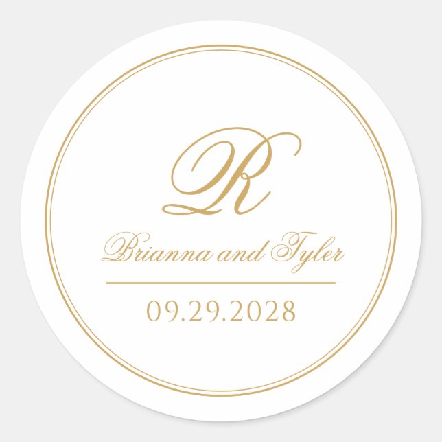 Simply Elegant Classic Gold Wedding Monogram Classic Round Sticker (Front)