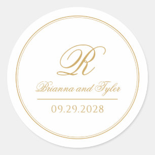 Simply Elegant Classic Gold Wedding Monogram Round Sticker