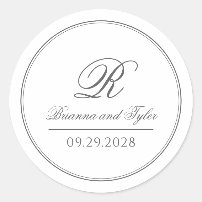 Simply Elegant Classic Wedding Monogram Classic Round Sticker (Front)