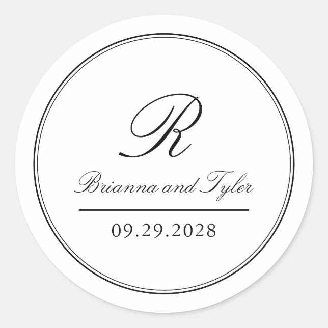 Simply Elegant Classic Wedding Monogram Classic Round Sticker (Front)