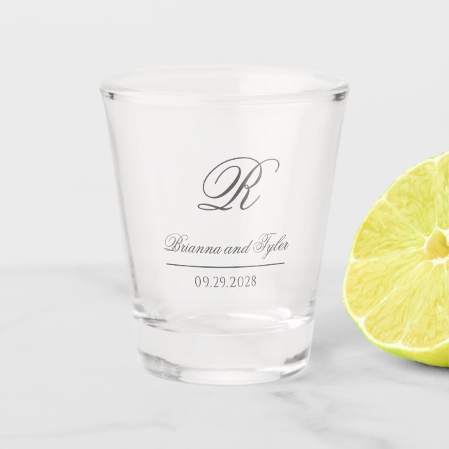 Simply Elegant Classic Wedding Monogram Shot Glass (Front)
