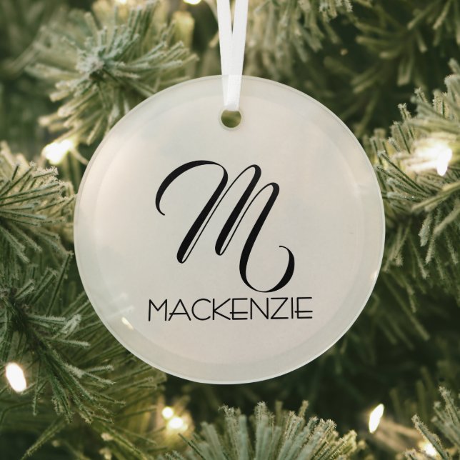 Simply Elegant Custom Monogram Personalized Name Glass Ornament (Insitu)
