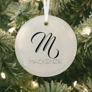 Simply Elegant Custom Monogram Personalized Name Glass Ornament