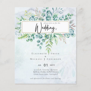 Simply Elegant Dusty Blue Eucalyptus BUDGET Invite Flyer