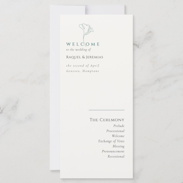 Simply Elegant Emerald Modern Wedding Program (Front)