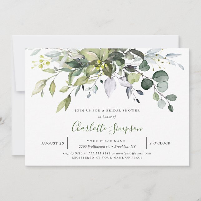 Simply Elegant Eucalyptus Bridal Shower Invitation (Front)
