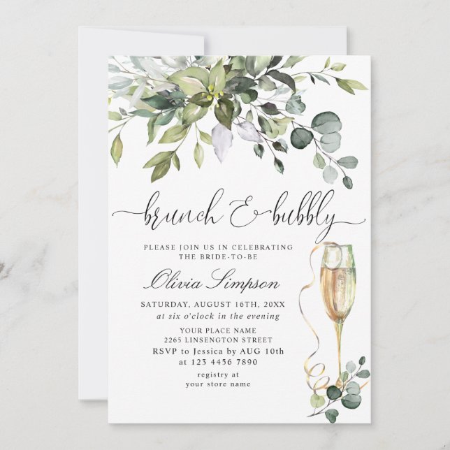 Simply Elegant Eucalyptus Brunch & Bubbly Invitation (Front)