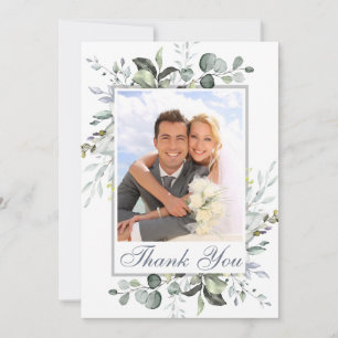 Simply Elegant Eucalyptus Greenery Wedding PHOTO Thank You Card