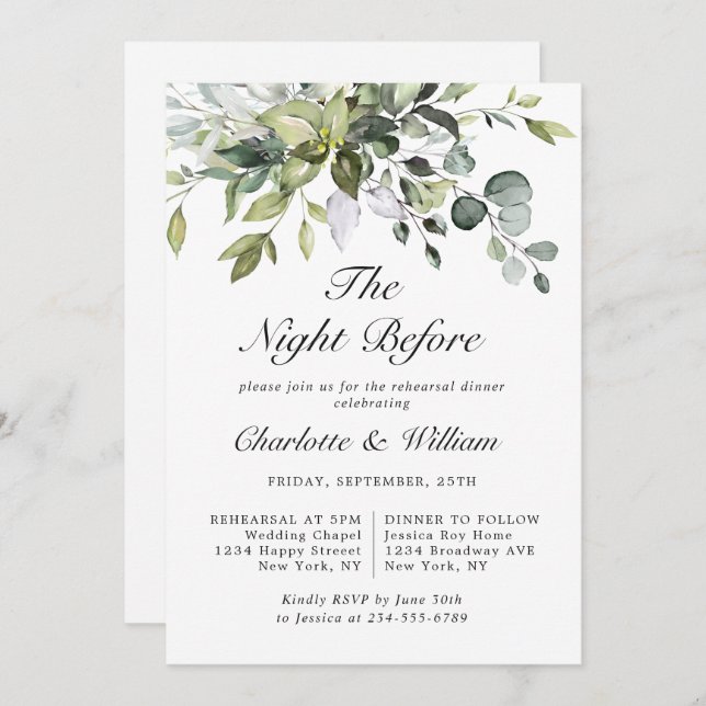 Simply Elegant Eucalyptus REHEARSAL DINNER Invitation (Front/Back)
