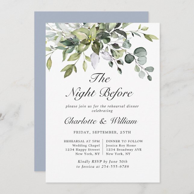 Simply Elegant Eucalyptus REHEARSAL DINNER Invitation (Front/Back)