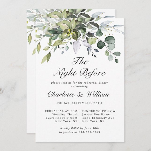 Simply Elegant Eucalyptus REHEARSAL DINNER Invitation (Front/Back)