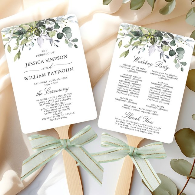 Simply Elegant Eucalyptus Wedding Program Hand Fan (Creator Uploaded)
