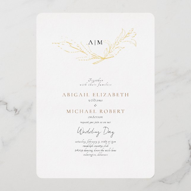 Simply Elegant Gold Foil Foliage Rounded Wedding (Front)