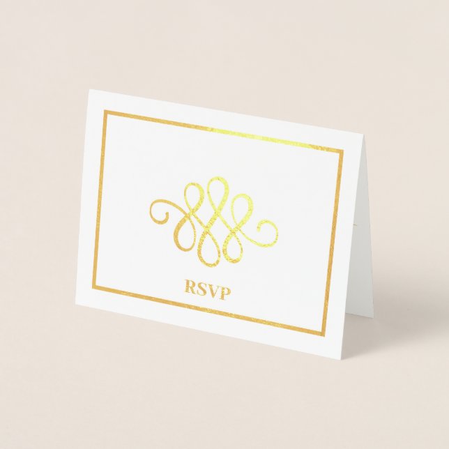 Simply Elegant Gold or Silver Ornament Foil RSVP Foil Card (Front)