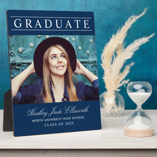 Simply Elegant Graduate Navy Photo Graduation Plaque (Side)