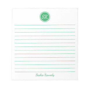 Simply Elegant Green Lined Monogram Personalized Notepad