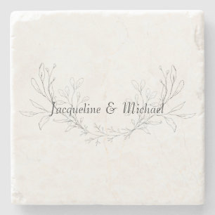 Simply Elegant Hand-Drawn Foliage Custom Stone Coaster