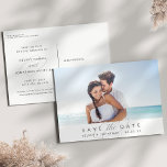 Simply Elegant Horizontal Photo Save the Date Announcement Postcard<br><div class="desc">Say yes to these beautiful save the date postcards and announce your big day to friends and family in chic style! Flat save the date postcards feature your favourite horizontal orientation engagement photo; a white bottom border shows off "save the date" and your names and date in elegant grey lettering...</div>